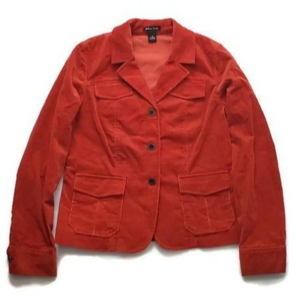 Madison Studio Women’s Rustic Red Corduroy Button Front Blazer Jacket Size 10 - Picture 4 of 12